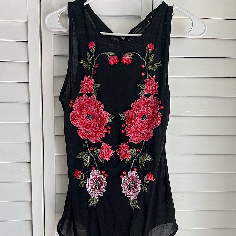 Haute Monde Sheer Black Floral Bodysuit